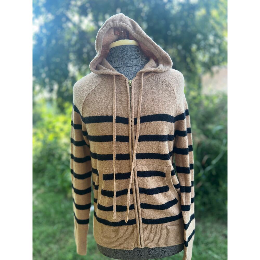 J. Crew Factory Camel and Black Hooded Cardigan